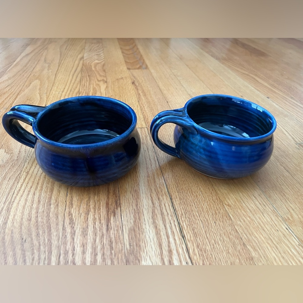 2 blue Pottery stoneware bowls